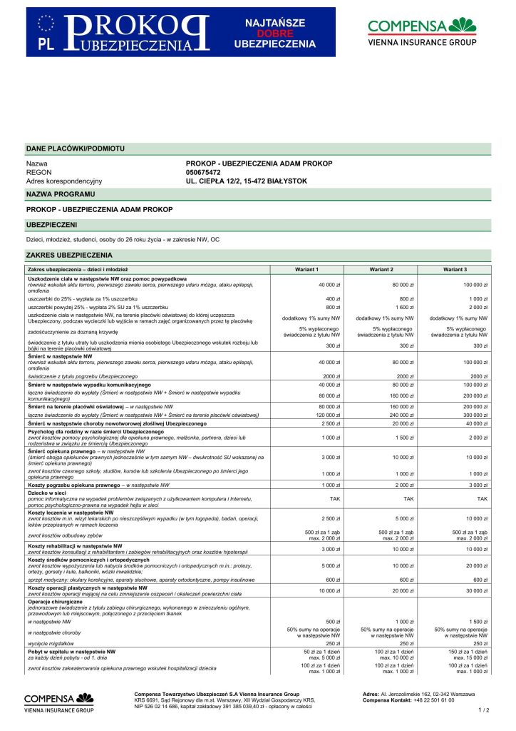 compensa-ubezpieczenie-szkolne Ubezpieczenie szkolne NNW – zakres i warianty ubezpieczenia